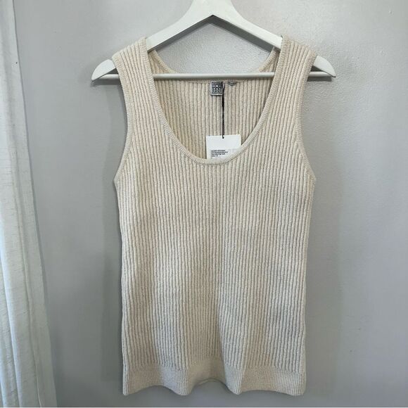 TOTEME Ribbed-Knit Cotton-Blend Bouclé Tank Top - Picture 3 of 8